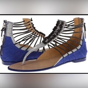 L.A.M.B Reagon Leather Sandals Indigo Blue/White‎
